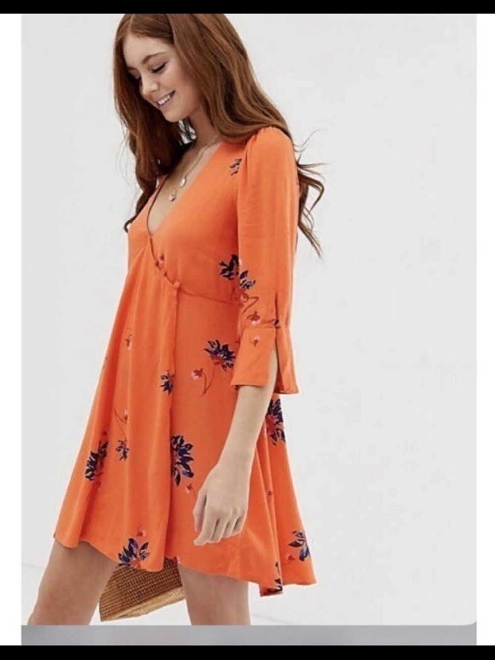 Free People Orange Floral Wrap Dress